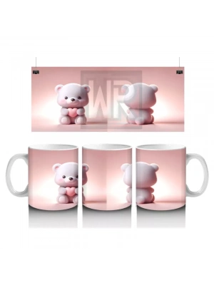 Pembe Arka Planda Tatlı Ayıcıklar – Baskılı Kahve Kupası