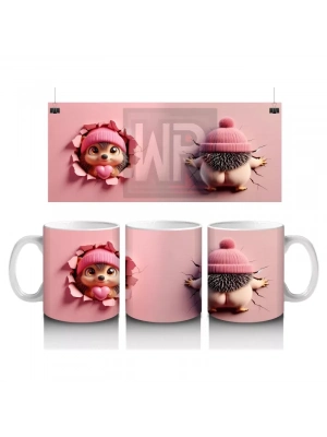 Pembe Bebek Şapkası Takan Oyuncak Kirpi – Baskılı Kahve Kupası