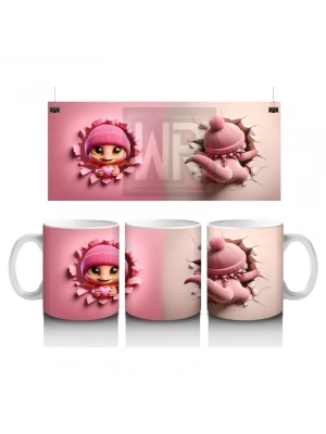 Pembe Bereli Sevimli Ejderha Karakteri - Baskılı kahve kupası