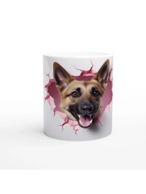 Pembe Çatlak Duvardan Bakan Alman Kurdu Temalı Baskılı Kupa Bardak