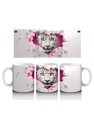 Pembe Çatlakta Bakan Gri Kaplan – Baskılı Kahve Kupası