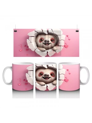 Pembe Çatlakta Gülümseyen Sevimli Tembel Hayvan – Baskılı Kahve Kupası