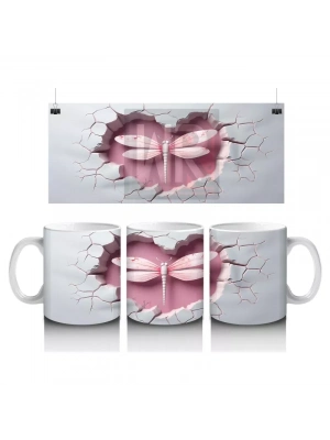 Pembe Çatlakta Simetrik Yusufçuk Deseni – Baskılı Kahve Kupası