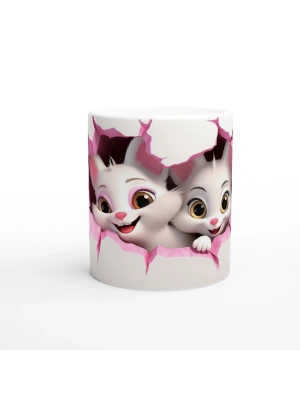 Pembe Çatlaktan Bakan Sevimli Kediler Temalı Baskılı Kupa Bardak