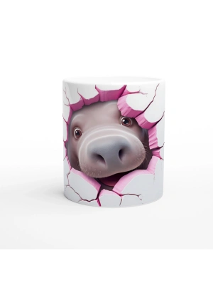 Pembe Çatlaktan Bakan Sevimli Su Aygırı Temalı Baskılı Kupa Bardak