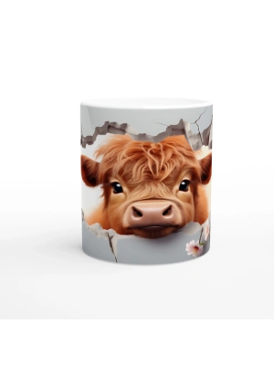 Pembe Çiçekler Arasında Beliren Sevimli İnek Baskılı Kupa Bardak