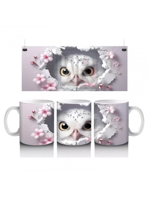 Pembe Çiçeklerle Süslenmiş Baykuş – Baskılı Kahve Kupası