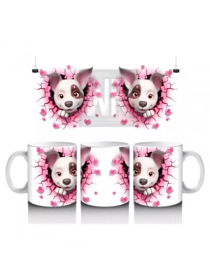 Pembe Çiçekli Çatlak Zeminden Bakan Sevimli Köpek - Baskılı kahve kupası