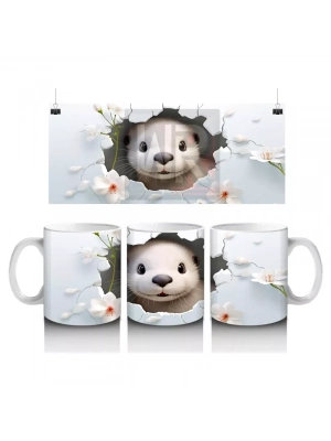 Pembe Çiçekli Fon Üzerinde Su Samuru – Baskılı Kahve Kupası