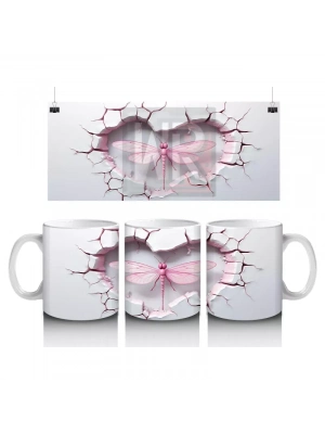 Pembe Damarlı Kalp Desenli Çift Yusufçuk – Baskılı Kahve Kupası