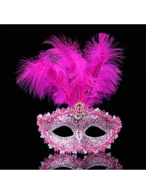 Pembe Dantel İşlemeli Parti Maskesi