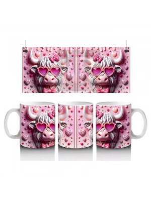 Pembe Desenli Fon Üzerinde Aşık Domuzlar – Baskılı Kahve Kupası