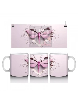 Pembe Duvar Arasında Mor Kanatlı Yusufçuk – Baskılı Kahve Kupası