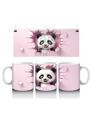 Pembe Duvar Arasında Neşeli Panda – Baskılı Kahve Kupası