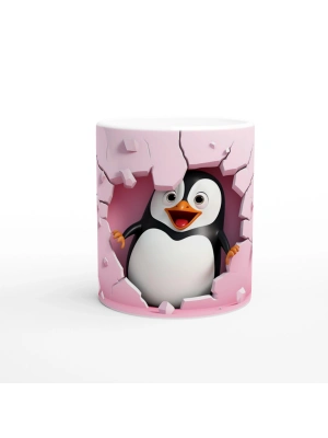 Pembe Duvarı Delen Neşeli Penguen Temalı Baskılı Kupa Bardak