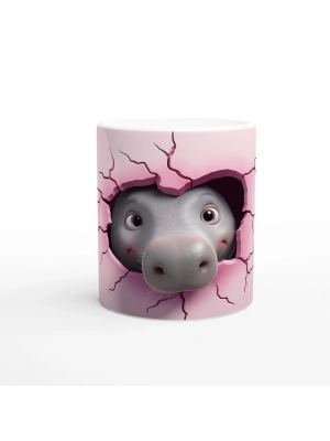 Pembe Duvarı Yarmış Neşeli Su Aygırı Temalı Baskılı Kupa Bardak