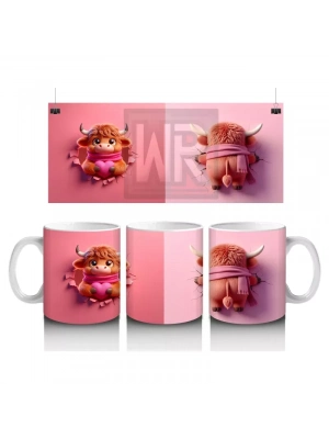 Pembe Fon Üzerinde Kurdeleli Maskot Buzağı – Baskılı Kahve Kupası