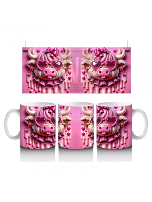 Pembe Fon Üzerinde Kurdeleli Sevimli Buzağı – Baskılı Kahve Kupası