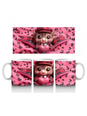 Pembe Fon Üzerinde Şapkalı Sevimli Maskot Kız – Baskılı Kupa Bardak