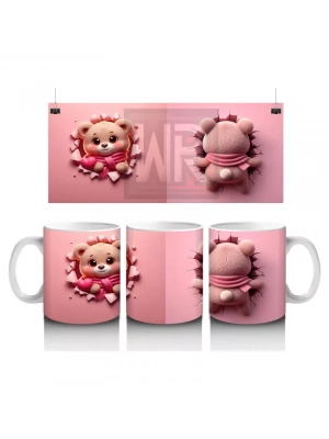 Pembe Fon Üzerinde Sevimli Maskot Buzağı – Baskılı Kahve Kupası