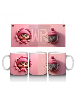 Pembe Giyimli Kız ve Kalpli Peluş – Baskılı Kahve Kupası