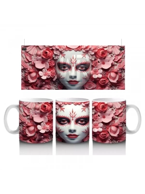 Pembe Gül Denizi Üzerine Beyaz Maske – Hediyelik Kahve Kupası