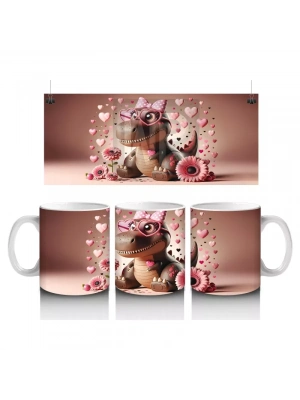 Pembe Güllerle Süslenmiş Şapkalı Sevimli Timsah – Baskılı Kahve Kupası