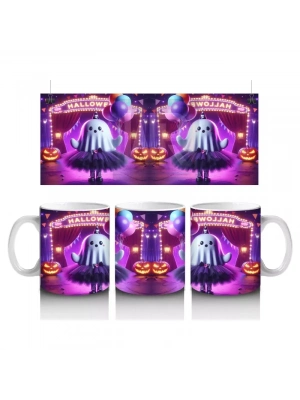 Pembe Işıklı Sahne Üzerinde Dans Eden Cadı Figürlü Renkli Cadılar Bayramı Baskılı Kupa Bardak