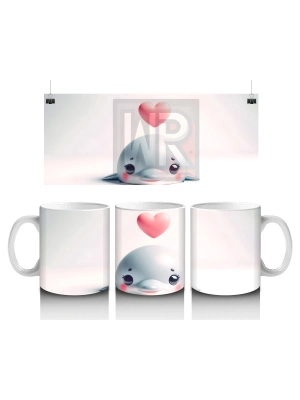 Pembe Kalp Balonuyla Sevimli Mavi Ahtapot – Baskılı Kahve Kupası