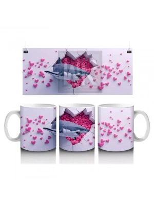 Pembe Kalpler Arasında Duvarı Delen Köpekbalığı – Baskılı Kahve Kupası