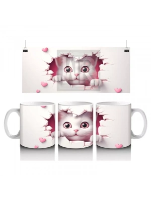 Pembe Kalpler Arasında Tatlı Kedi – Baskılı Kahve Kupası