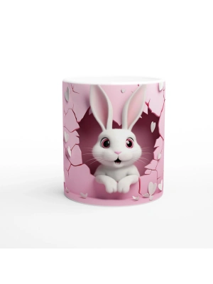 Pembe Kalpler Arasından Bakan Sevimli Tavşan Temalı Baskılı Kupa Bardak