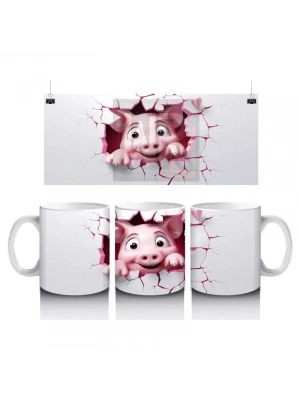 Pembe Kalplerle Süslenmiş Mutlu Domuscuk – Baskılı Kahve Kupası