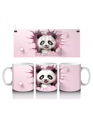 Pembe Kalplerle Süslenmiş Sevimli Panda Figürü - Baskılı kahve kupası