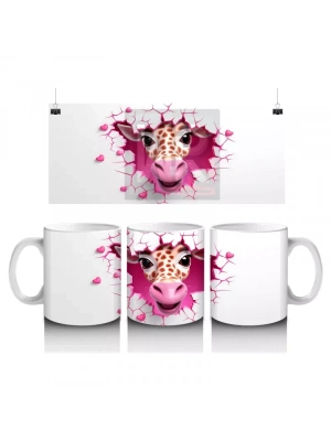 Pembe Kalplerle Süslenmiş Zürafa Maskot – Baskılı Kahve Kupası