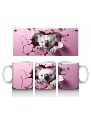 Pembe Kalpli Arka Planda Sevimli Koala İllüstrasyonu - Baskılı kahve kupası