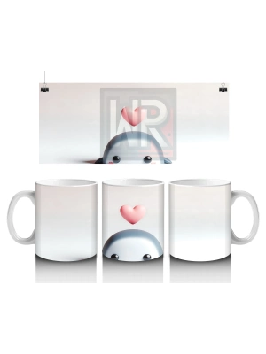 Pembe Kalpli Balonla Penguen Maskotu – Baskılı Kahve Kupası