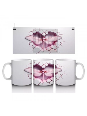 Pembe Kalpli Çatlak Duvar Üzerinde Yusufçuk – Baskılı Kahve Kupası