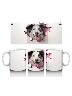 Pembe Kalpli Çatlakta Bakan Neşeli Köpek – Baskılı Kahve Kupası