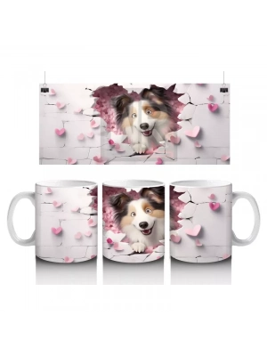 Pembe Kalpli Duvar Arasından Bakan Sheltie Cinsi Köpek - Baskılı kahve kupası