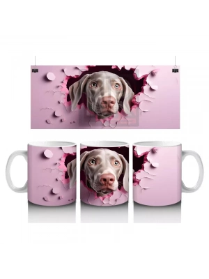Pembe Kalpli Duvar Önünde Sevimli Köpek – Baskılı Kahve Kupası