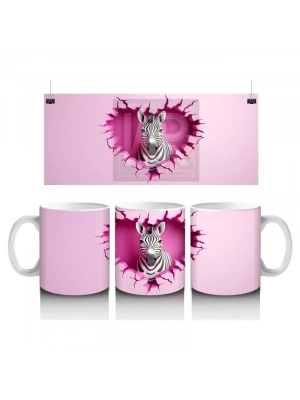 Pembe Kalpli Duvar Önünde Sevimli Zebra – Baskılı Kahve Kupası