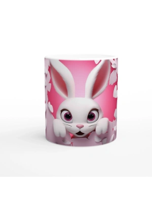 Pembe Kalpli Duvardan Bakan Tavşan Temalı Baskılı Kupa Bardak