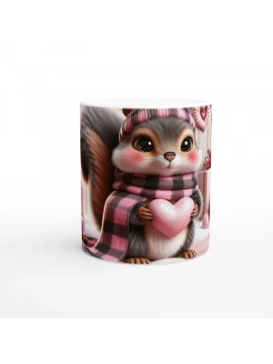 Pembe Kalpli Sevimli Sincap Temalı Baskılı Kupa Bardak