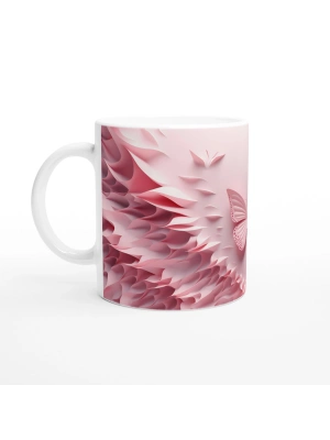 Pembe Kanatların Dansı: Soyut Kelebek Desenli Baskılı Kupa Bardak