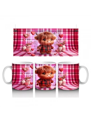 Pembe Kareli Fon Üzerinde Şapkalı Sevimli Kız Maskot – Baskılı Kupa Bardak