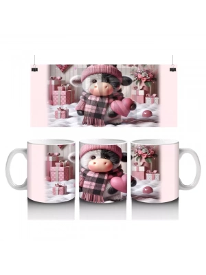 Pembe Kareli Şapkalı Sevimli Kız Maskot – Baskılı Kahve Kupası