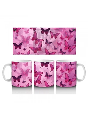 Pembe Kelebekler Desenli Arka Plan – Baskılı Kupa