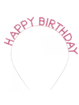 Pembe Kristal Taşlı Gold Happy Birthday Taçı