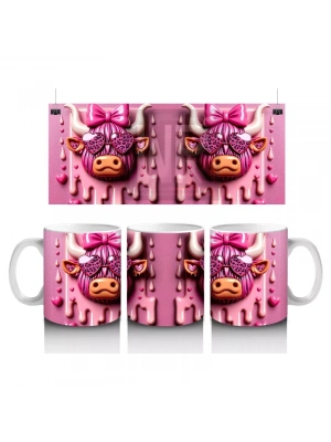 Pembe Kurdeleli Kalpli Gözlüklü İnek Tasarımı - Baskılı kahve kupası